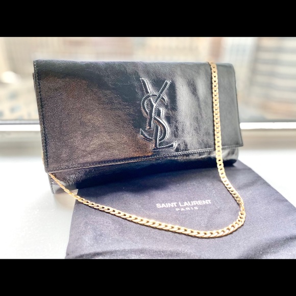 Yves Saint Laurent Handbags - Auth YSL Vintage Patent Leather Clutch w/ Chain